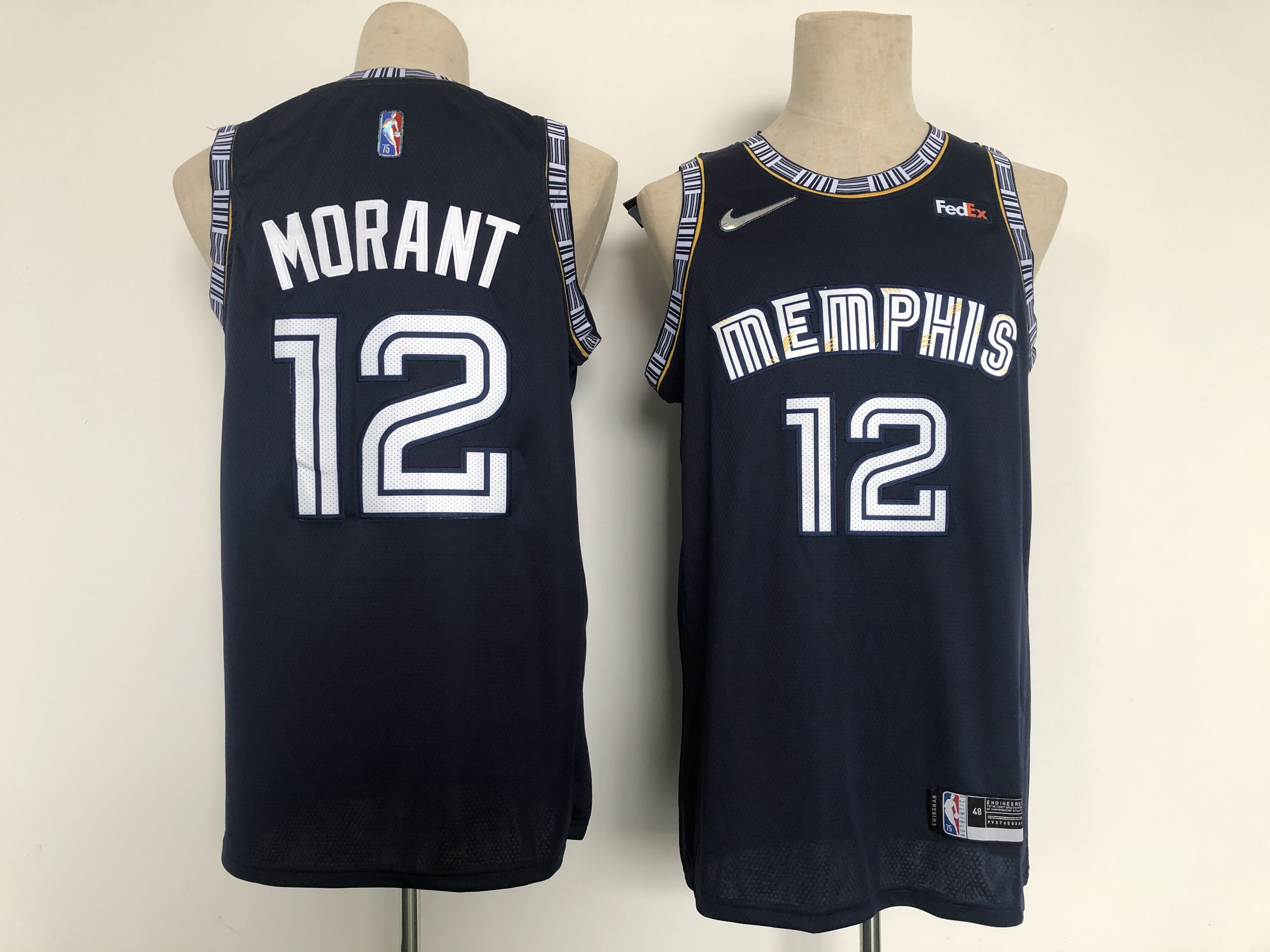 Men Memphis Grizzlies #12 Morant Dark blue City Edition Nike NBA Jersey